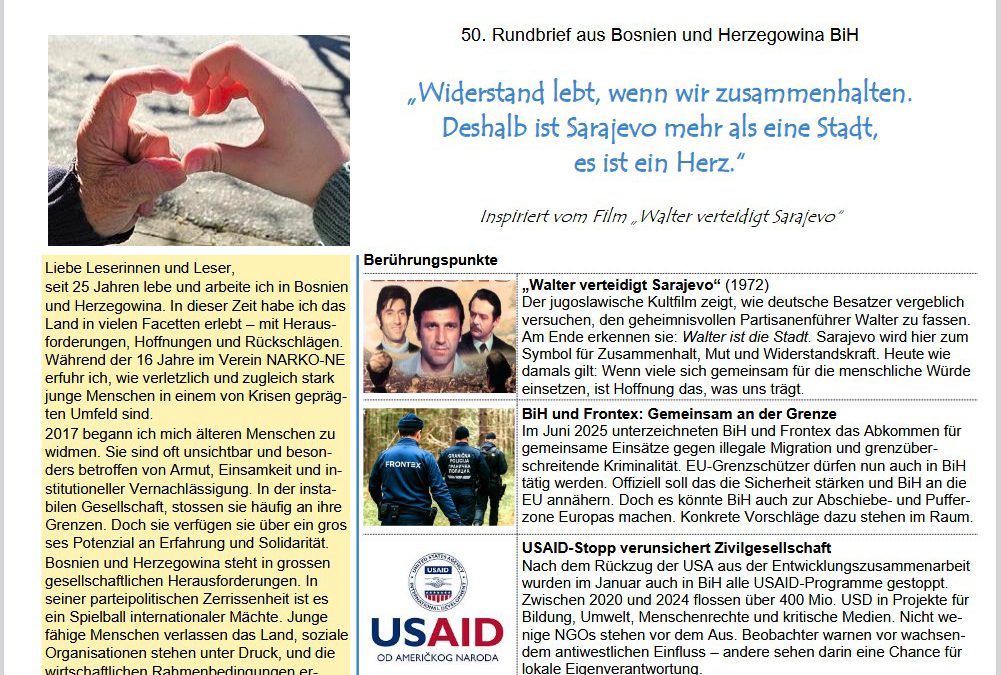 „Widerstand lebt, wenn wir zusammenhalten. Deshalb ist Sarajevo mehr als eine Stadt,  es ist ein Herz.“   Inspiriert vom Film „Walter verteidigt Sarajevo“